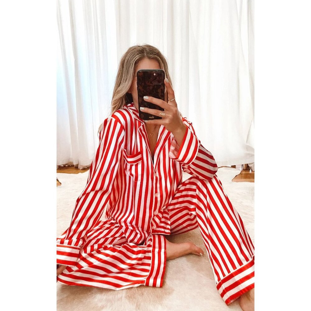 Show Me Your Mumu Classic PJ Set in Peppermint Stripe Medium New Womens Pajamas - Picture 12 of 14